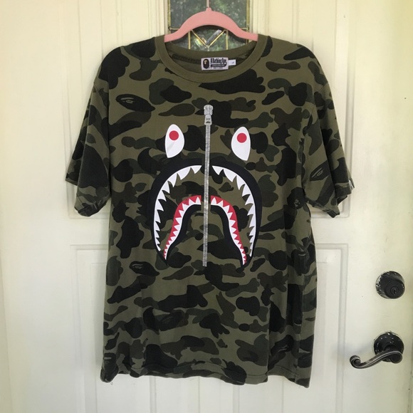 Bape A Bathing Ape Tee Camo Zipper Print Men’s Large L - Picture 1 of 7